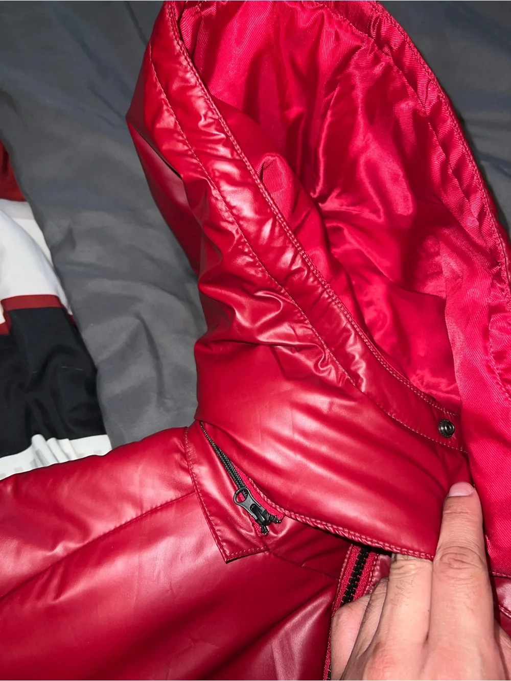 True Religion Red Satin-Look Jacket Interior with Branded Tag